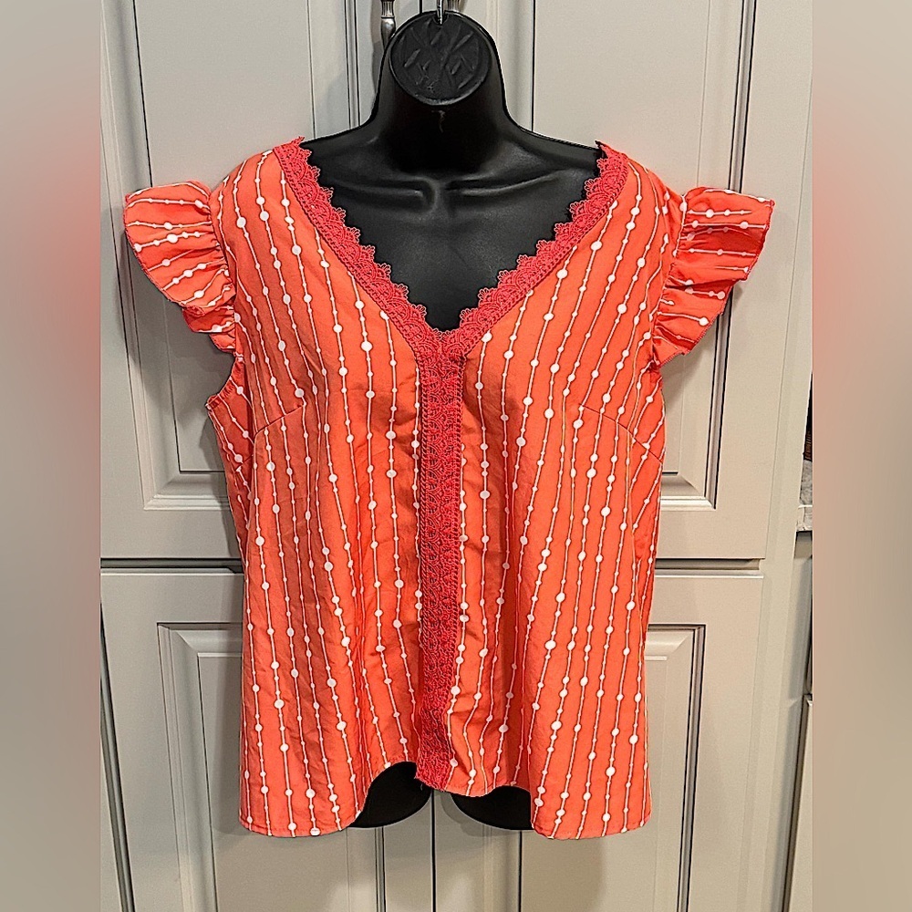 0X orange Ruffle Sleeve Top